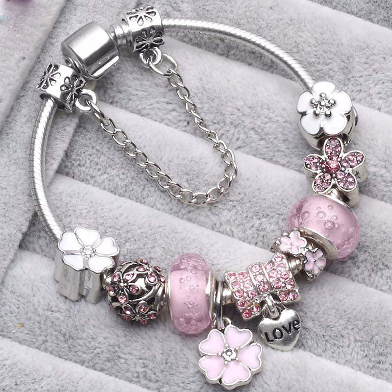 Three Color Peach Blossom Bracelet – Delicate Floral Charm Wrist Jewelry