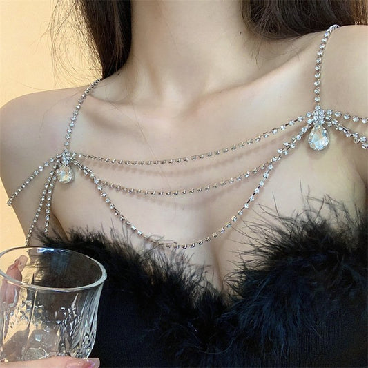 Exotic Vintage-Style Rhinestone Chest Harness Necklace