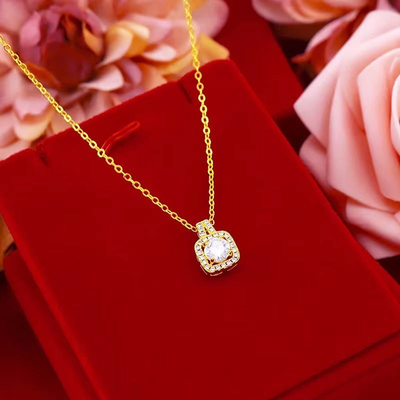 Gold Zircon Jewelry Set for Women – Pendant Necklace, Stud Earrings & Statement Ring