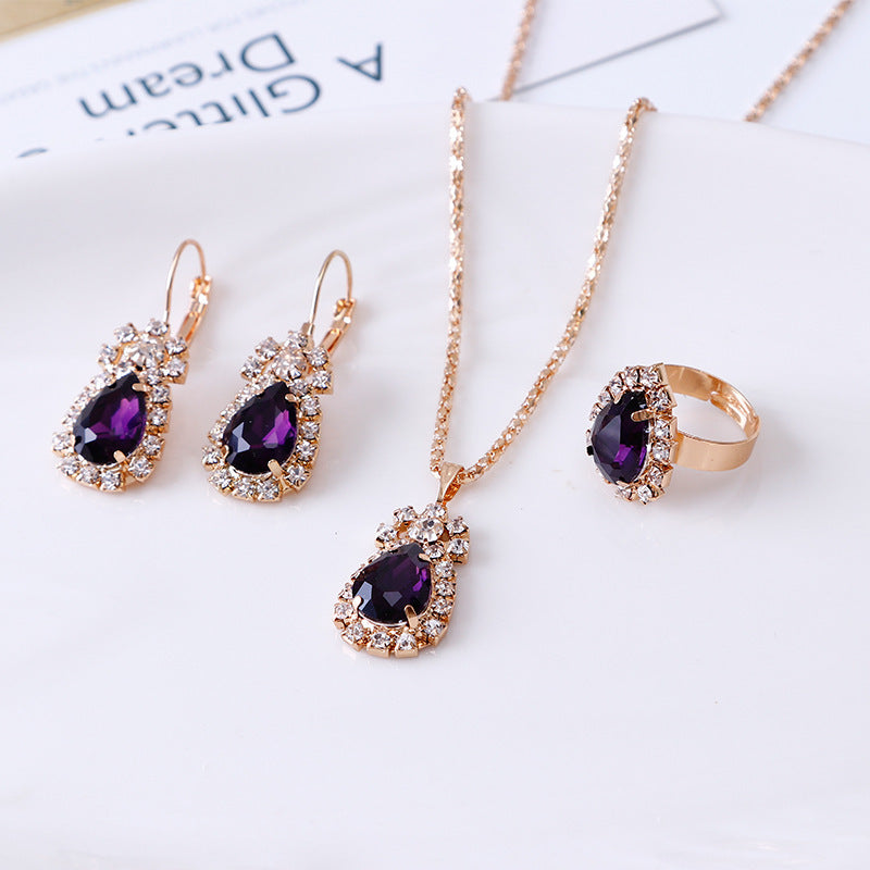 Elegant Water Drop Rhinestone Jewelry Set – Necklace, Earrings & Ring