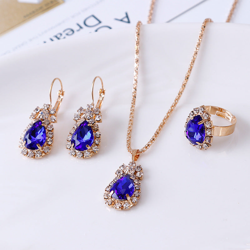 Elegant Water Drop Rhinestone Jewelry Set – Necklace, Earrings & Ring