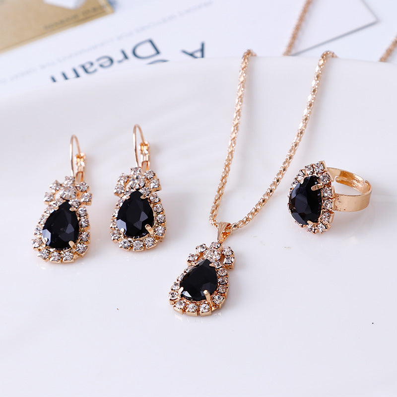 Elegant Water Drop Rhinestone Jewelry Set – Necklace, Earrings & Ring
