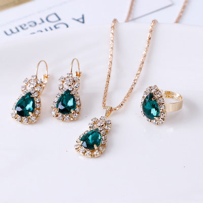 Elegant Water Drop Rhinestone Jewelry Set – Necklace, Earrings & Ring