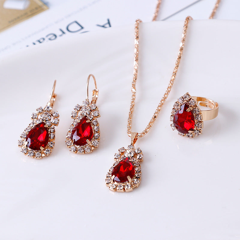 Elegant Water Drop Rhinestone Jewelry Set – Necklace, Earrings & Ring