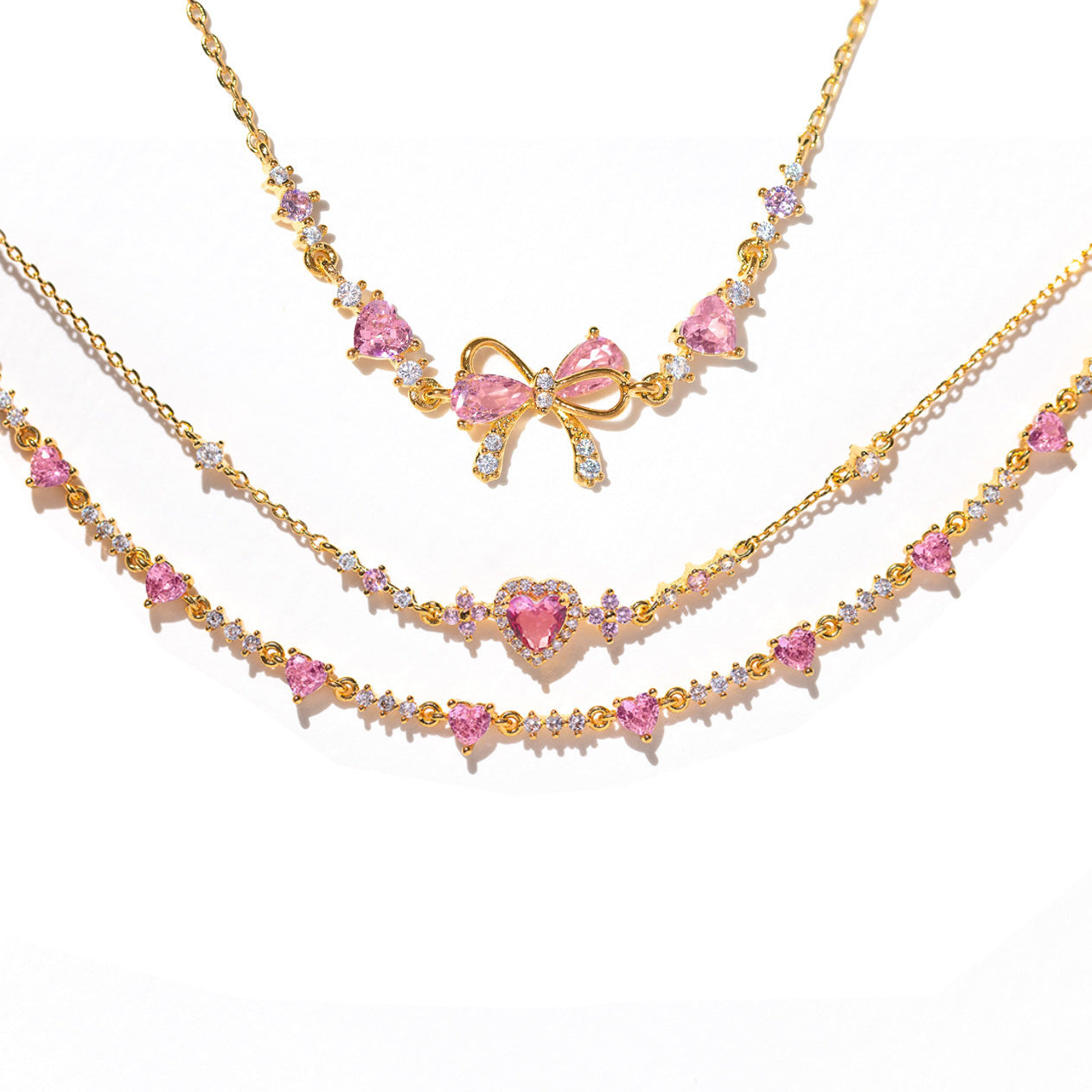 Sweet Bow Heart Rhinestone Chain Bracelet – Y2K Inspired Valentine's Day Fashion