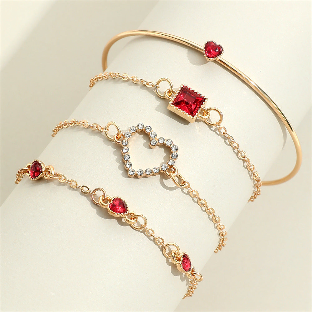 Light Luxury Square Gem Bracelet – Fully Jeweled Heart Design for Women