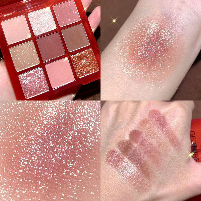 "9-Color Eyeshadow Palette – Transparent Acrylic Case with Matte & Shimmer Shades"