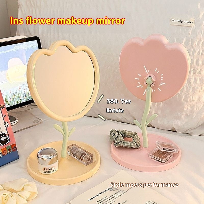 Tulip Desktop Vanity Mirror – Cute Floral Makeup Mirror for Student Dorms, Office Desks & Home Decor