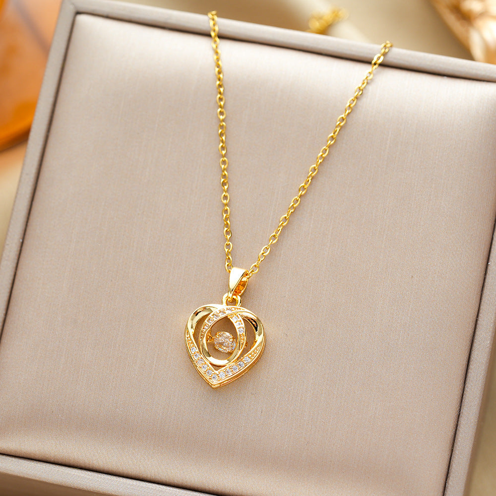 Fashion Dancing Heart Love Necklace with Rhinestones – Creative Clavicle Chain for Valentine’s Day