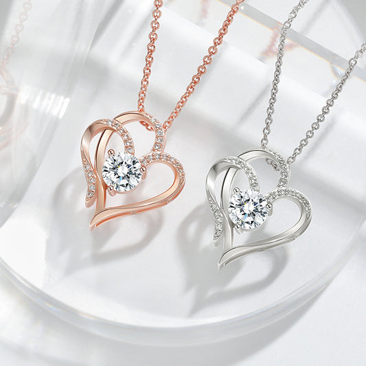 Personalized Double Heart Zircon Necklace – Sparkling Rhinestone Clavicle Chain for Women