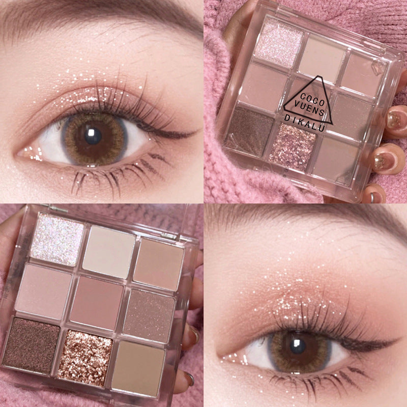 "9-Color Eyeshadow Palette – Transparent Acrylic Case with Matte & Shimmer Shades"