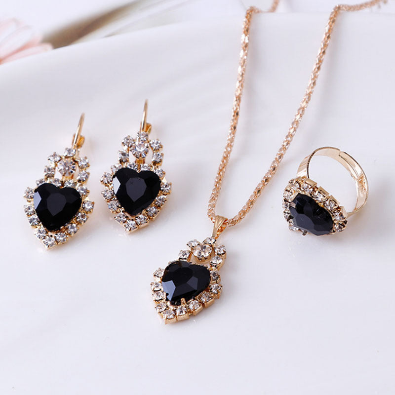 Elegant Water Drop Rhinestone Jewelry Set – Necklace, Earrings & Ring