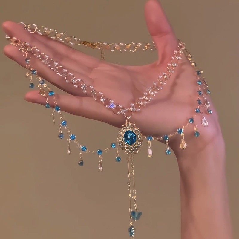 Multi-Layer Crystal Mermaid Princess Necklace – Elegant Copper Alloy Jewelry for Women