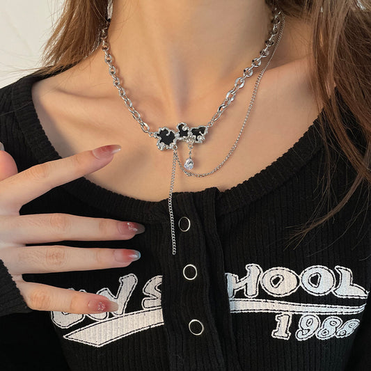 Black Auspicious Cloud Pendant Necklace with Zircon – Unique Statement Design