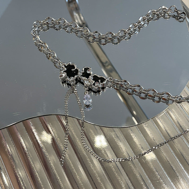 Black Auspicious Cloud Pendant Necklace with Zircon – Unique Statement Design