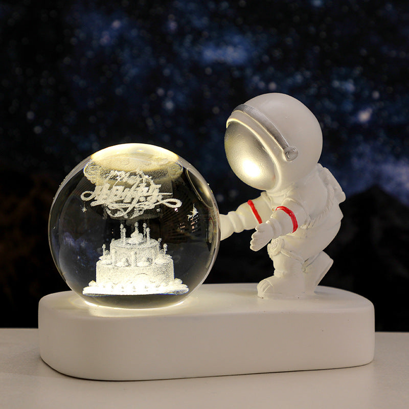 Glowing Galaxy Astronaut Crystal Ball Night Light – USB Bedside Lamp & Birthday Gift