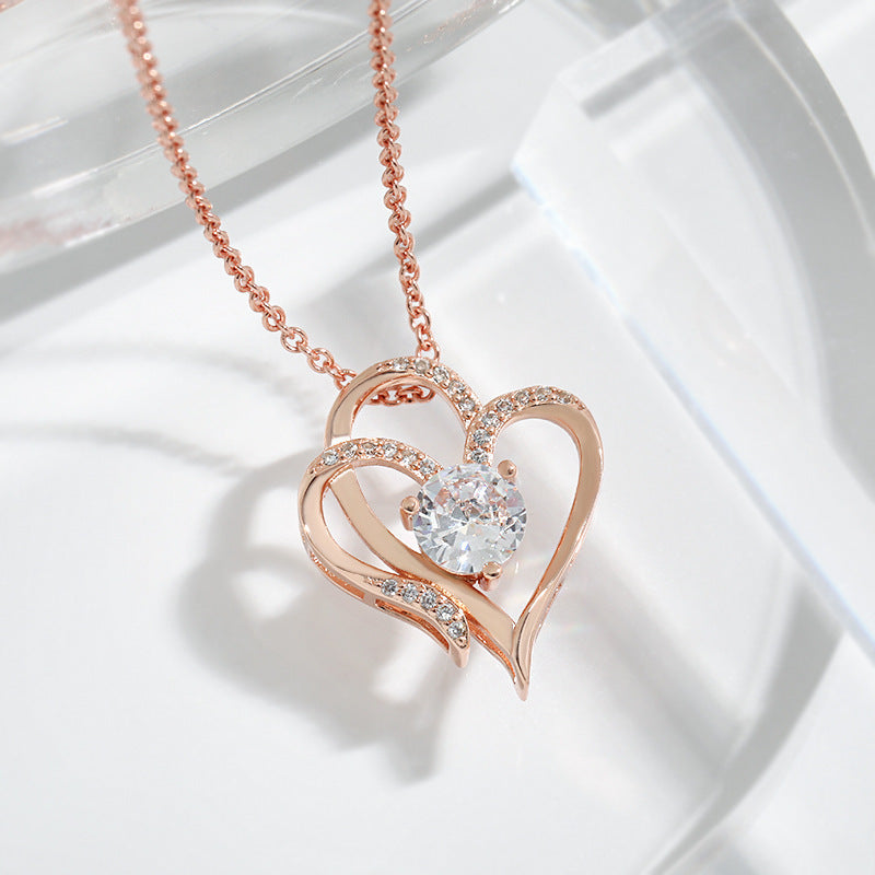 Personalized Double Heart Zircon Necklace – Sparkling Rhinestone Clavicle Chain for Women