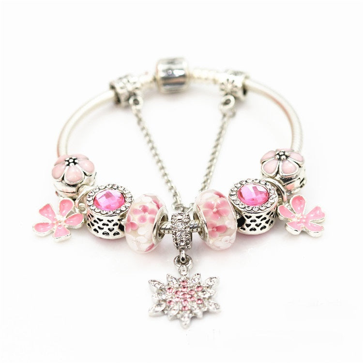 Tibetan Silver Beaded Bracelet – Glass Crystal & Alloy Jewelry for Women