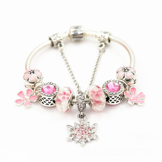 Tibetan Silver Beaded Bracelet – Glass Crystal & Alloy Jewelry for Women
