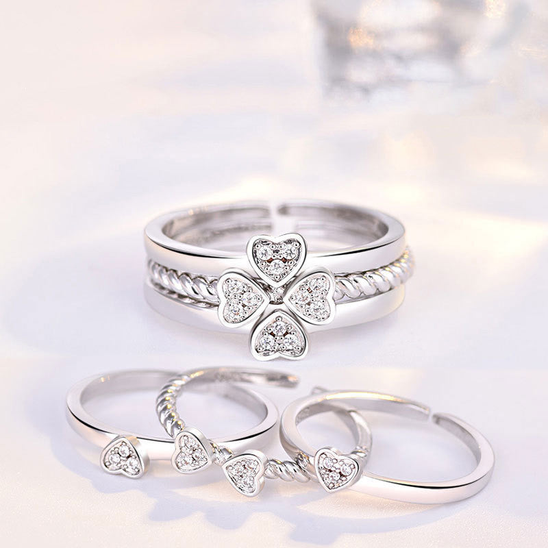 Adjustable Four-Leaf Clover Split Three-In-One Combination Ring for Women