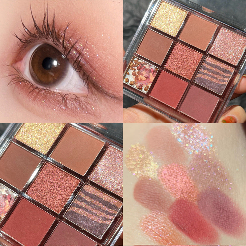 "9-Color Eyeshadow Palette – Transparent Acrylic Case with Matte & Shimmer Shades"