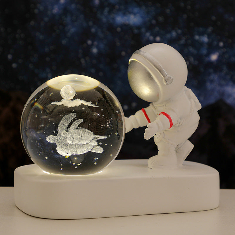 Glowing Galaxy Astronaut Crystal Ball Night Light – USB Bedside Lamp & Birthday Gift