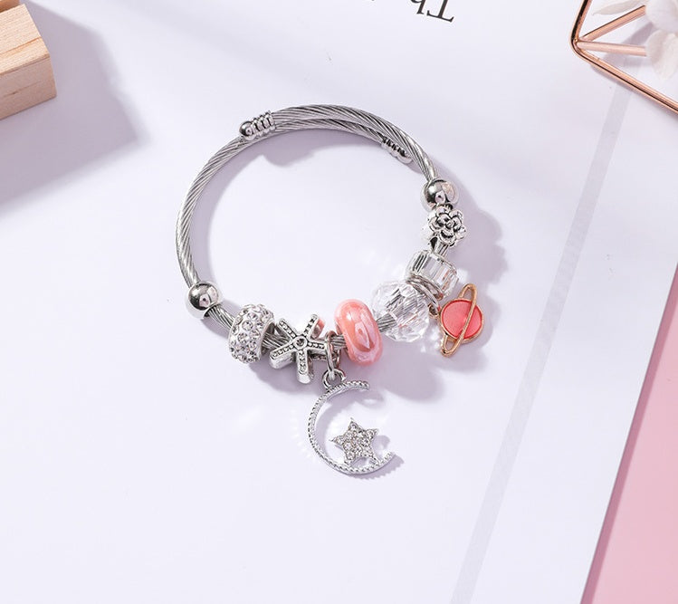 Celestial Star and Moon Beaded Bracelet – Retro Ethnic Jewelry for Female