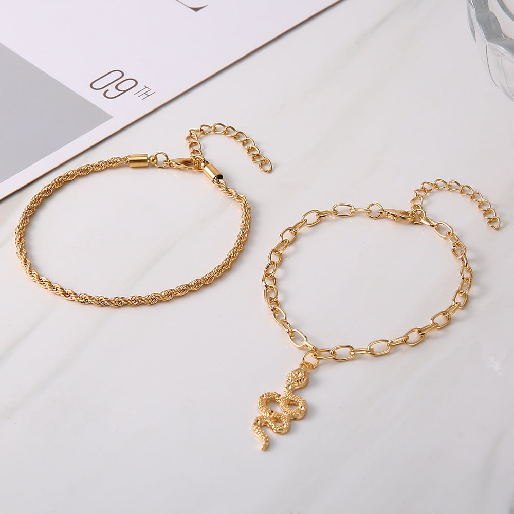Fashion Snake Pendant Anklet – Double Circle Chain Twist Design for Women