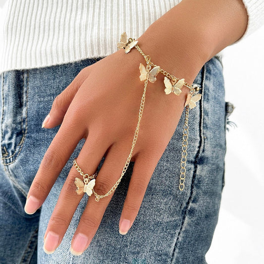 Trendy Tassel Linked Bracelet Ring – Fashion Chain Hand Jewelry for Women