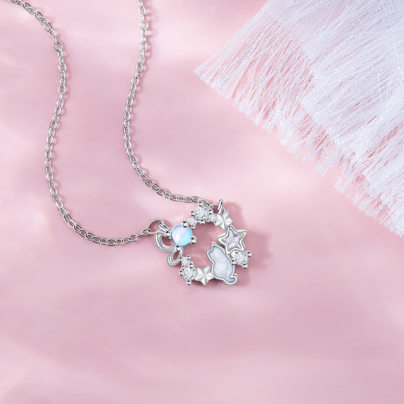 Women’s Kitten Pendant Necklace – Personalized Zircon Charm