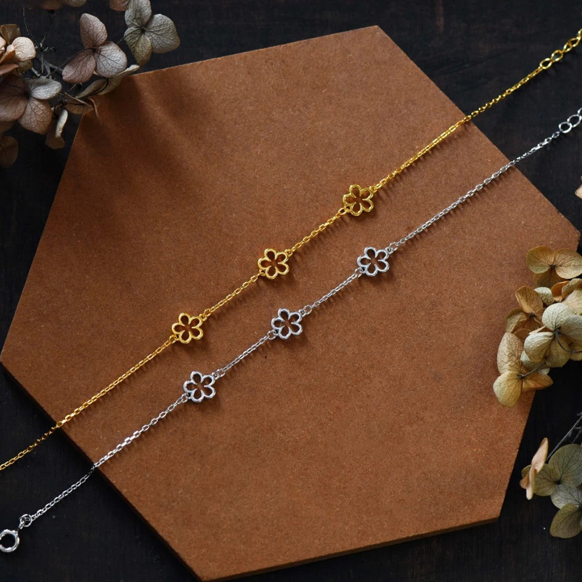 S925 Sterling Silver Floral Bracelet – Women’s Elegant Everyday Jewelry