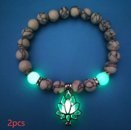 Luminous Lotus Natural Stone Bracelet – Glow-in-the-Dark Healing Beads for Men & Women | Yoga, Meditation & Buddhist Prayer Jewelry