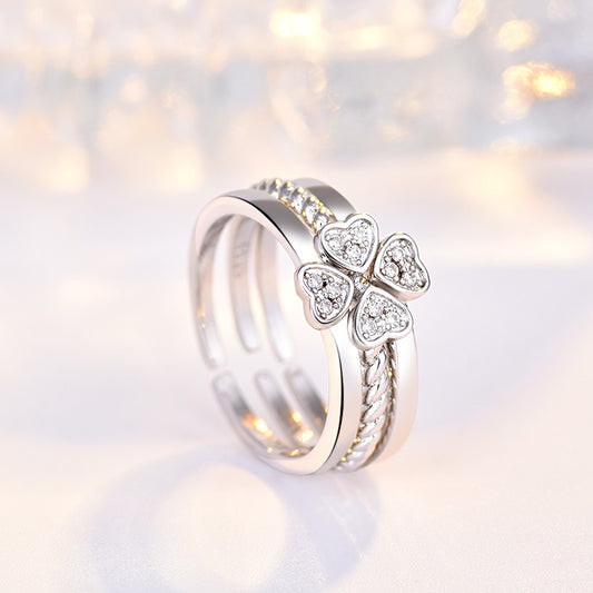 Adjustable Four-Leaf Clover Split Three-In-One Combination Ring for Women