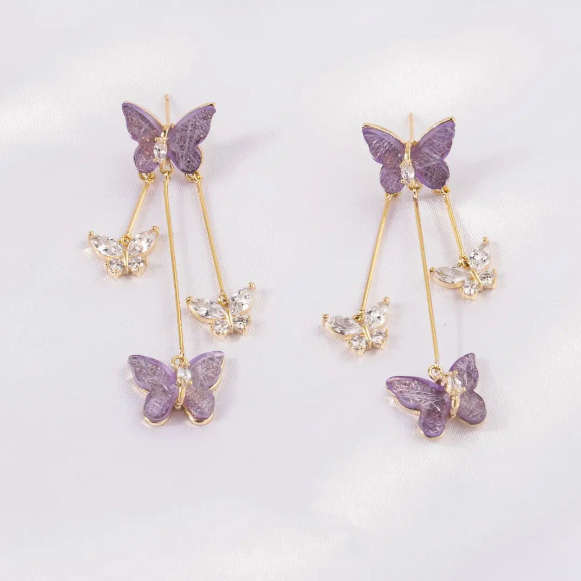 "High-End Crystal Butterfly Tassel Earrings – Elegant Niche Women's Jewelry"