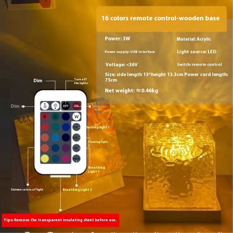 LED Water Ripple Night Light – USB Rotating Crystal Table Lamp with 16 RGB Colors for Home & Gifts