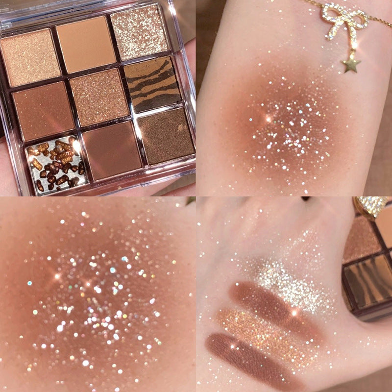 "9-Color Eyeshadow Palette – Transparent Acrylic Case with Matte & Shimmer Shades"