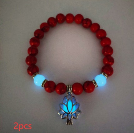 Luminous Lotus Natural Stone Bracelet – Glow-in-the-Dark Healing Beads for Men & Women | Yoga, Meditation & Buddhist Prayer Jewelry