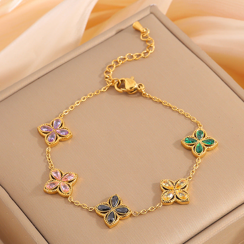 Women’s Clover Zircon Bracelet – Elegant Light Luxury Jewelry, High-Grade Fashion Accessory for Daily Wear & Gifts