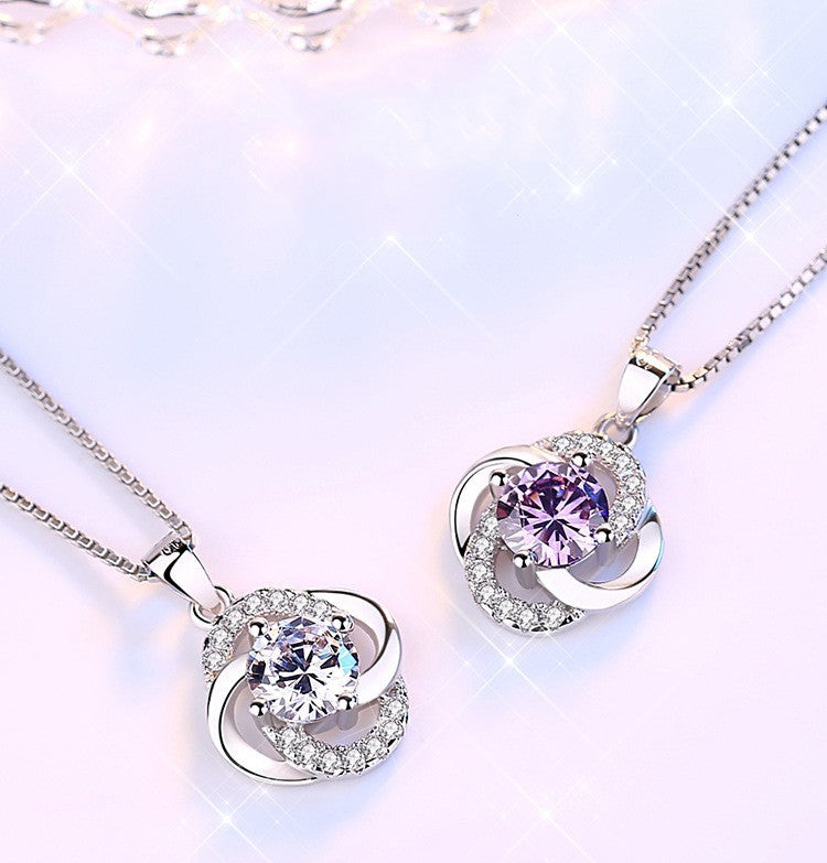 Korean Style Silver Plated Four-Leaf Clover Pendant – Lucky Charm Necklace for Women