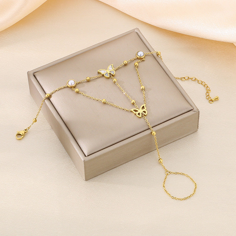 Delicate Finger Ring Bracelet – Stylish Stainless Steel Hand Chain for Women’s Fashion