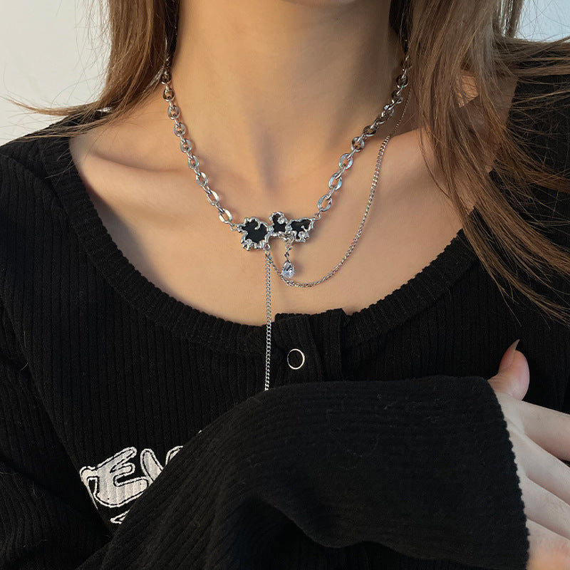 Black Auspicious Cloud Pendant Necklace with Zircon – Unique Statement Design