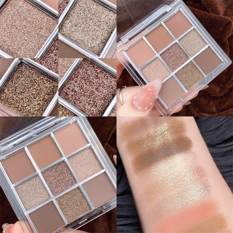 "9-Color Eyeshadow Palette – Transparent Acrylic Case with Matte & Shimmer Shades"