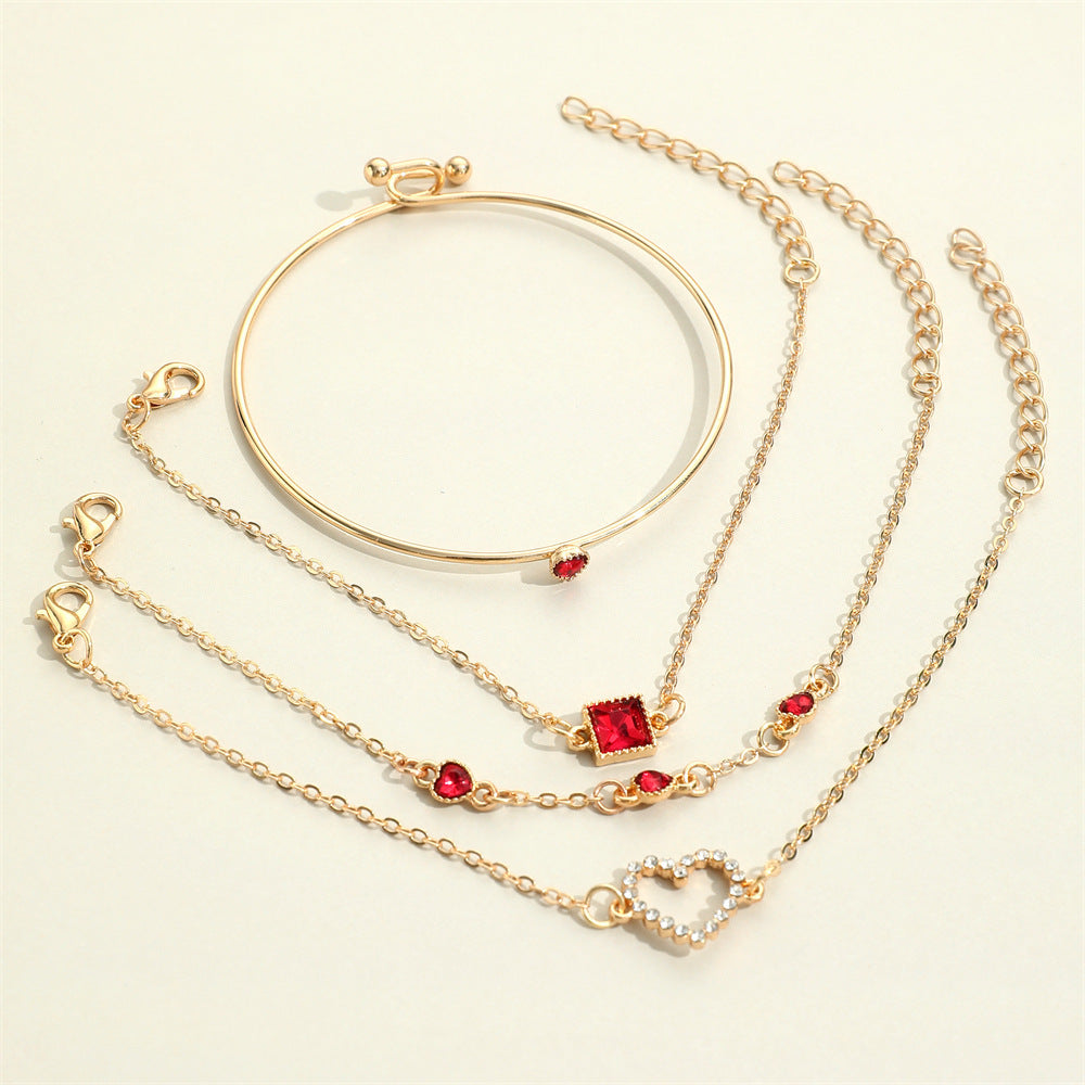 Light Luxury Square Gem Bracelet – Fully Jeweled Heart Design for Women