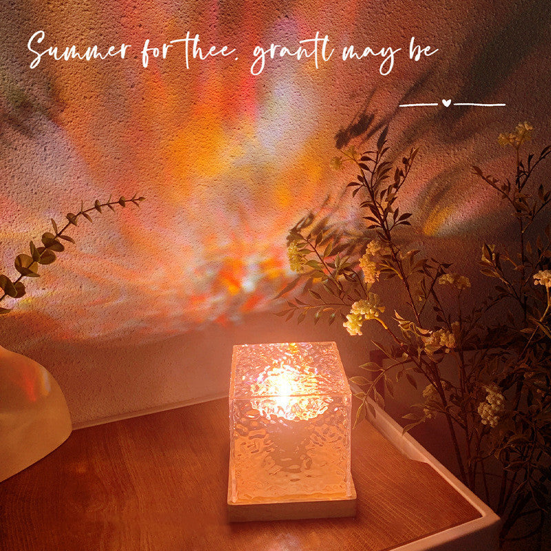 LED Water Ripple Night Light – USB Rotating Crystal Table Lamp with 16 RGB Colors for Home & Gifts