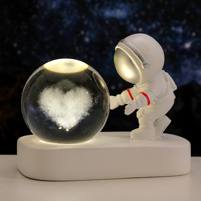 Glowing Galaxy Astronaut Crystal Ball Night Light – USB Bedside Lamp & Birthday Gift
