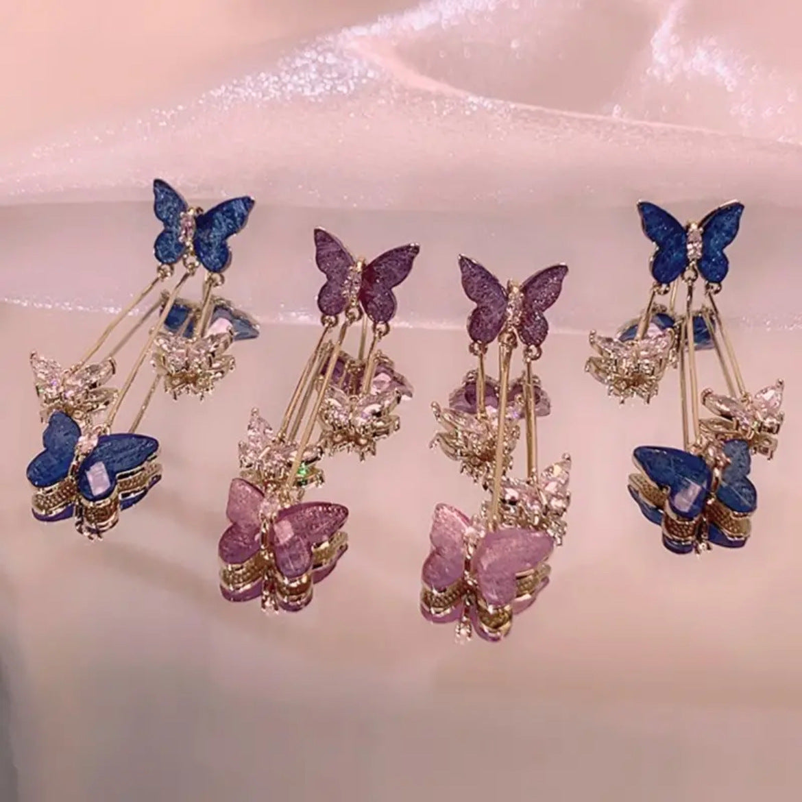 "High-End Crystal Butterfly Tassel Earrings – Elegant Niche Women's Jewelry"