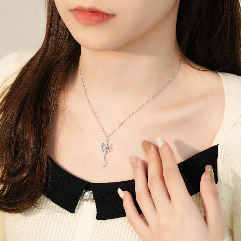 S925 Sterling Silver Guard Key Necklace – Elegant Women’s Pendant Jewelry, Original Design, Gift for Her