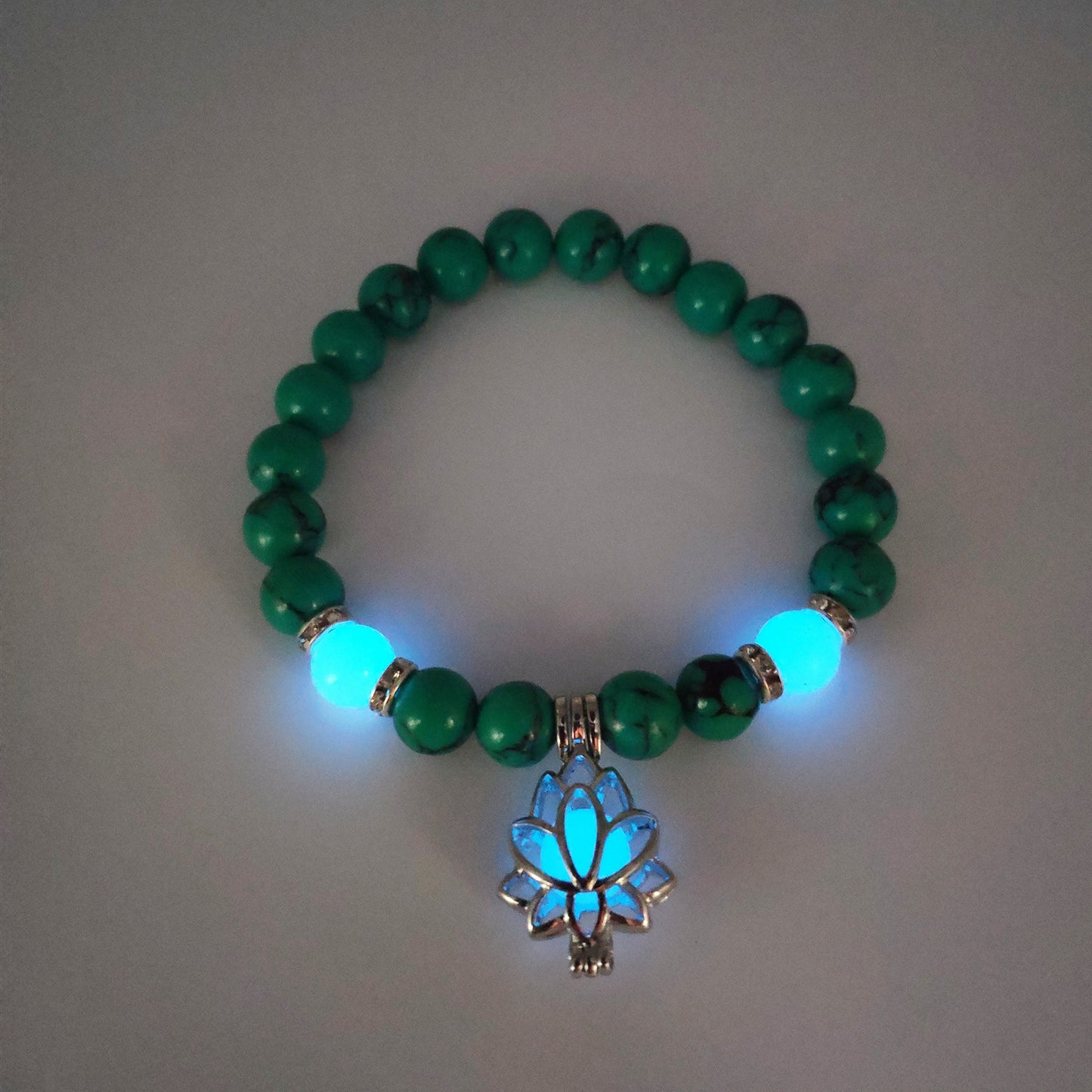Luminous Lotus Natural Stone Bracelet – Glow-in-the-Dark Healing Beads for Men & Women | Yoga, Meditation & Buddhist Prayer Jewelry