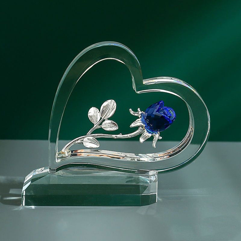 Heart-Shaped Crystal Rose Ornament – Romantic Glass Flower Statue with Gift Box, Perfect for Valentine’s Day, Anniversary, or Wedding Gift