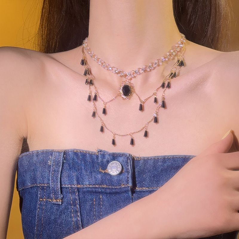 Multi-Layer Crystal Mermaid Princess Necklace – Elegant Copper Alloy Jewelry for Women